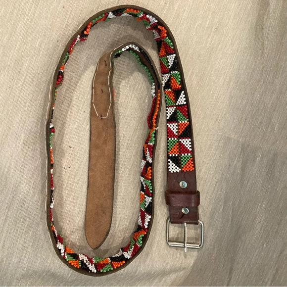 BELT Leather and Colourful Beading All over Beading Handmade Artisan Made - Picture 2 of 6